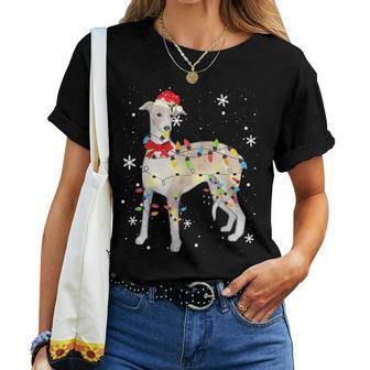 Whippet Dog Christmas Light Xmas Mom Dad For Mom Women T-shirt Crewneck | Mazezy
