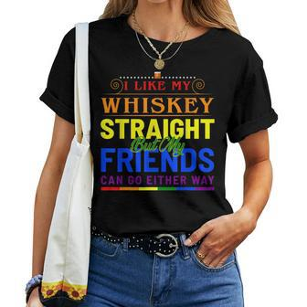 I Like My Whiskey Straight Gay Pride Lgbt Rainbow Flag Women T-shirt Crewneck | Mazezy