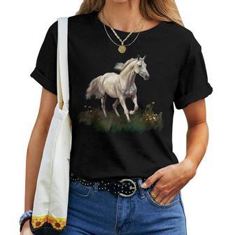 White Horse Style Realistic Painting On A Meadow Women T-shirt - Thegiftio UK
