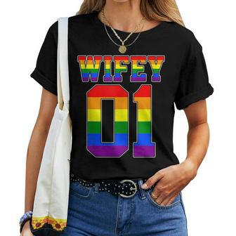 Wife 1 Wife 2 Lgbt Pride Month Lesbian Gay Couple Wedding Women T-shirt | Mazezy
