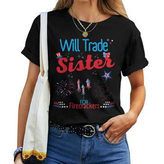 Will Trade Sister For Firecrackers Funny Fireworks 4Th July Women Crewneck Short T-shirt - Monsterry CA