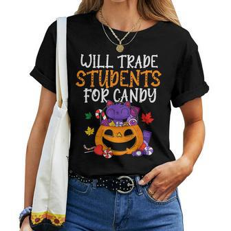 Will Trade Students For Candy Teacher Halloween Fall Women T-shirt - Thegiftio UK