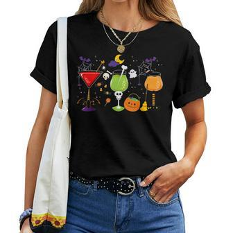 Wine Glass Of Witchcraft Halloween Witch Hat Women T-shirt - Monsterry