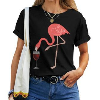 Wine Lovers Pink Flamingo Fun Party Women T-shirt | Mazezy