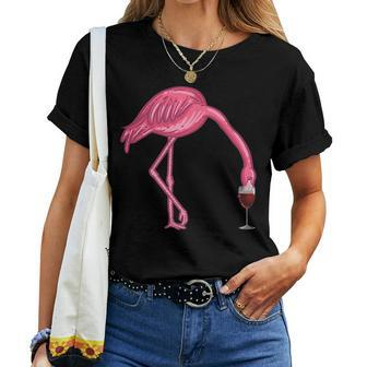 Wine Lovers Pink Flamingo Fun Party Women T-shirt | Mazezy