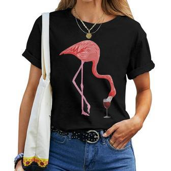 Wine Lovers Pink Flamingo Party Women T-shirt | Mazezy