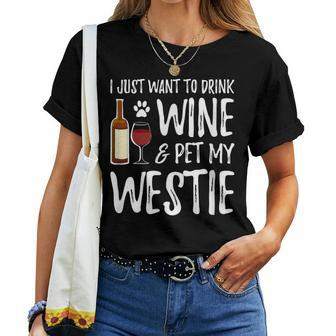 Wine And Westie Dog Mom Or Dog Dad Idea Women T-shirt - Seseable