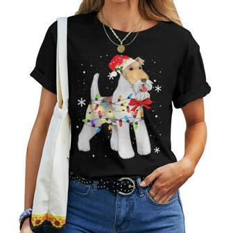 Wire Hair Fox Terrier Dog Christmas Light Xmas Mom Dad For Mom Women T-shirt | Mazezy