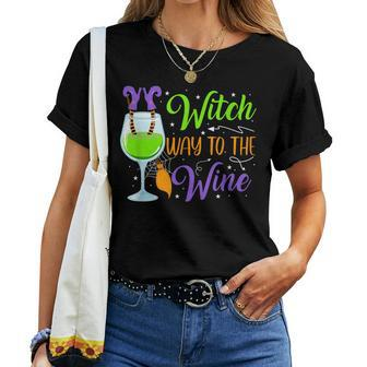 Witch Way To The Wine Halloween Wine Drink Lover Boys Women T-shirt - Thegiftio UK