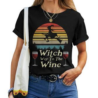 Witch Way To The Wine Halloween Wine Lover Vintage Women T-shirt | Mazezy