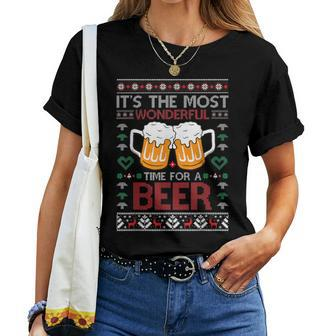 Wonderful Time For A Beer Ugly Christmas Sweaters Women T-shirt - Seseable