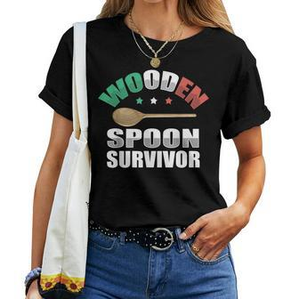 Wooden Spoon Survivor Italian Kitchen Lover Sarcastic Women T-shirt | Mazezy
