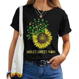 Worlds Dopest Mom Sunflower Cannabis Stoner Marijuana Women T-shirt | Mazezy
