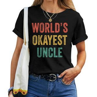 Worlds Okayest Uncle Sibling Brother Vintage Retro Women T-shirt Crewneck | Mazezy