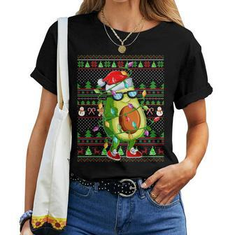 Xmas Ugly Sweater Style Lighting Avocado Christmas Women T-shirt - Seseable