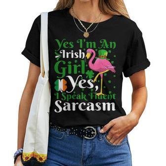 Yea I’M An Irish Girl Yes I Speak Flamingo St Patricks Day Women T-shirt | Mazezy