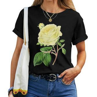 Yellow Rose Vintage Floral Flower Botany Women T-shirt | Mazezy