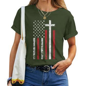 American Flag Cross Christmas Patriotic Religious Christian Women T-shirt | Mazezy