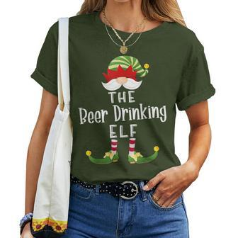 Beer Drinking Elf Group Christmas Pajama Party Women T-shirt - Seseable