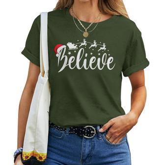 Believe Santa Xmas Pajama Christmas Vibes Women Women T-shirt | Mazezy