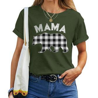 Black And White Buffalo Plaid Mama Bear Christmas Pajama Women T-shirt - Seseable