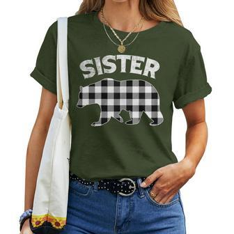 Black And White Buffalo Plaid Sister Bear Christmas Pajama Women T-shirt - Seseable