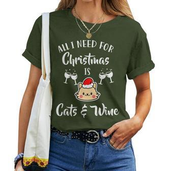 Cats And Wine Christmas Women T-shirt | Mazezy