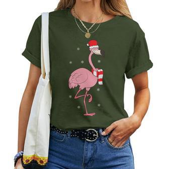 Christmas Flamingo With Santa Hat Cute Christmas Flamingo Women T-shirt - Thegiftio UK