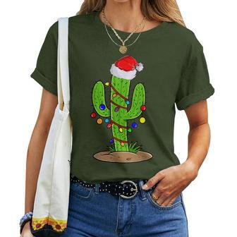 Christmas Lights Cactus Lover Xmas Women T-shirt - Thegiftio UK