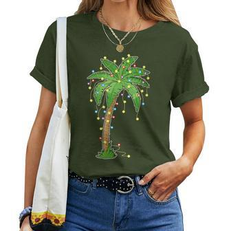 Christmas Lights Palm Tree Beach Tropical Xmas Women T-shirt - Thegiftio UK