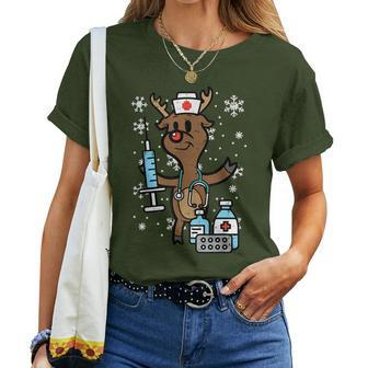 Christmas Nurse Reindeer Xmas Nursing Scrub Top Women T-shirt | Seseable CA