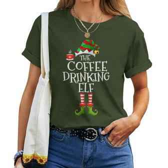 Coffee Drinking Elf Group Matching Family Christmas Women T-shirt - Thegiftio UK