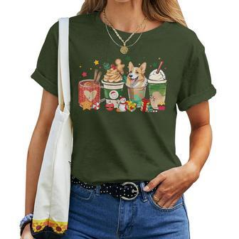 Corgi Dog Coffee Latte Christmas Dog Mom Xmas Pajamas Women Women T-shirt | Mazezy