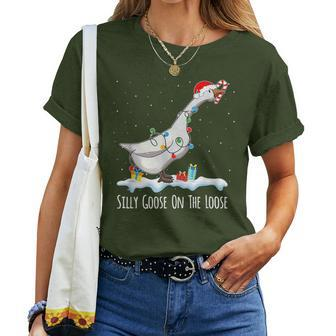 Cute Santa Duck Silly Goose On The Loose Christmas Women T-shirt - Monsterry