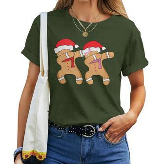 Dabbing Gingerbread Man And Girl Christmas Season Dab Dance Women T-shirt | Mazezy DE