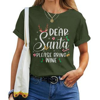 Dear Santa Please Bring Wine Christmas Family Matching Pj Women T-shirt | Mazezy