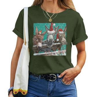 Donkey Santa Hat Donkey Lover Cute Donkey Christmas Women T-shirt - Seseable