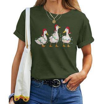 Duck Santa Hat Christmas Lights Silly Goose Xmas Women Women T-shirt - Monsterry DE