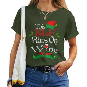 This Elf Runs On Wine Lovers Christmas Elves Xmas Women T-shirt | Mazezy