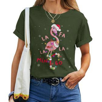 Fa La La Mingo Flamingo Christmas Tree Lights Tropical Xmas Women T-shirt | Mazezy