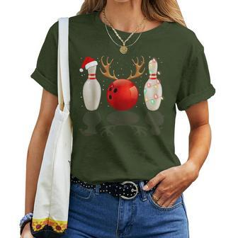 Bowling Christmas Santa Hat Xmas Lights Women T-shirt - Thegiftio UK