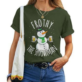 Christmas Snowman Beer Frothy Drinking Party Joke Women T-shirt - Thegiftio UK