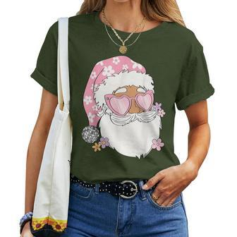 Pink Santa Retro Groovy Funky Disco Christmas Floral Women T-shirt - Monsterry CA