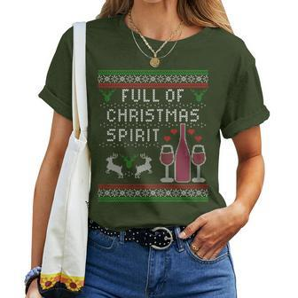 Wine Drinker Ugly Christmas Sweater Full Spirit Women T-shirt | Mazezy