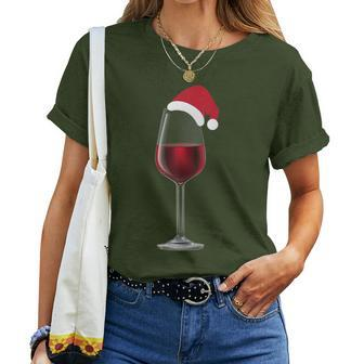 Glass Of Wine With Santa Christmas Hat Drinking Women T-shirt | Mazezy