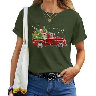 Golden Retriever Lover Red Truck Christmas Pine Tree Women T-shirt | Mazezy CA