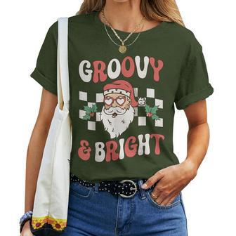 Groovy And Bright Christmas Santa Outfit 80S Retro Groovy Women T-shirt - Seseable