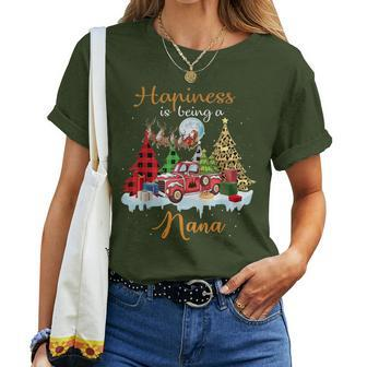Happiness Is Being Nana Red Truck Tree Christmas Women T-shirt | Mazezy