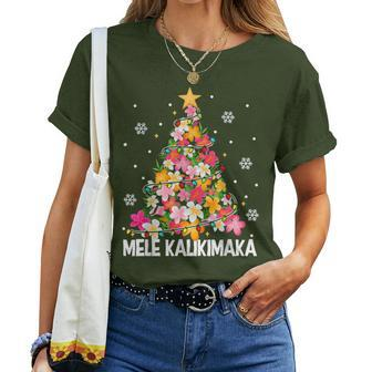 Hawaiian Floral Christmas Tree Mele Kalikimaka Tropical Xmas Women T-shirt | Seseable CA