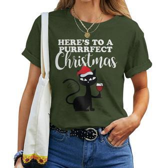 Here's To A Purrfect Christmas Wine Cat Women T-shirt | Mazezy